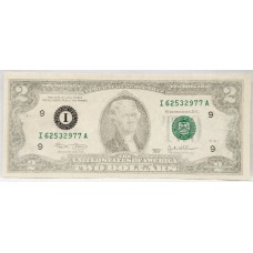 UNITED STATES OF AMERICA 2003 . TWO 2 DOLLARS BANKNOTE . ERROR . MISSING INK